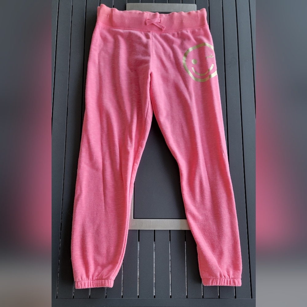 Xersion Pink Lightweight Sweatpants with Gold Smiley Face. Size Med 10/12